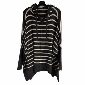 Loft Gray Stripe Cozy Hooded Poncho Size L Oversized